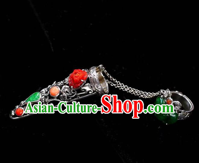 Chinese National Retro Silver Jewelry Traditional Handmade Accessories Jadeite Nail Wrap with Ring Chinese National Retro Silver Jewelry Traditional Handmade Accessories Jadeite Nail Wrap with Ring