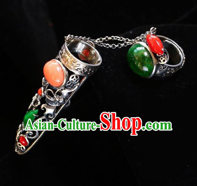 Chinese Traditional Handmade Accessories Nail Wrap with Jadeite Ring National Retro Silver Jewelry Chinese Traditional Handmade Accessories Nail Wrap with Jadeite Ring National Retro Silver Jewelry