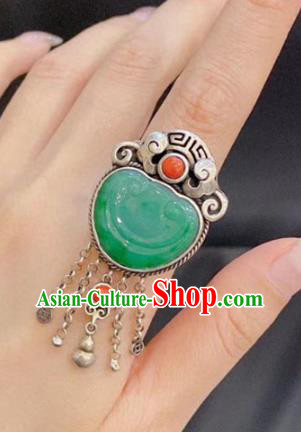 Chinese National Jadeite Carving Cloud Ring Jewelry Traditional Handmade Silver Tassel Circlet Accessories Chinese National Jadeite Carving Cloud Ring Jewelry Traditional Handmade Silver Tassel Circlet Accessories