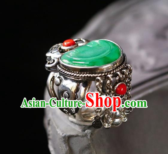 Chinese National Jadeite Carving Cloud Ring Jewelry Traditional Handmade Silver Tassel Circlet Accessories Chinese National Jadeite Carving Cloud Ring Jewelry Traditional Handmade Silver Tassel Circlet Accessories
