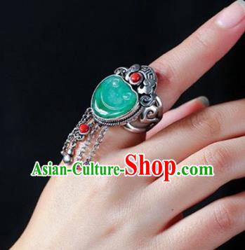 Chinese National Jadeite Carving Cloud Ring Jewelry Traditional Handmade Silver Tassel Circlet Accessories Chinese National Jadeite Carving Cloud Ring Jewelry Traditional Handmade Silver Tassel Circlet Accessories