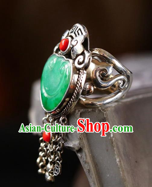 Chinese National Jadeite Carving Cloud Ring Jewelry Traditional Handmade Silver Tassel Circlet Accessories Chinese National Jadeite Carving Cloud Ring Jewelry Traditional Handmade Silver Tassel Circlet Accessories