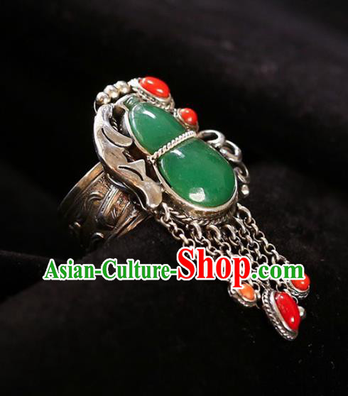 Chinese National Jadeite Gourd Ring Jewelry Traditional Handmade Agate Tassel Circlet Silver Accessories Chinese National Jadeite Gourd Ring Jewelry Traditional Handmade Agate Tassel Circlet Silver Accessories
