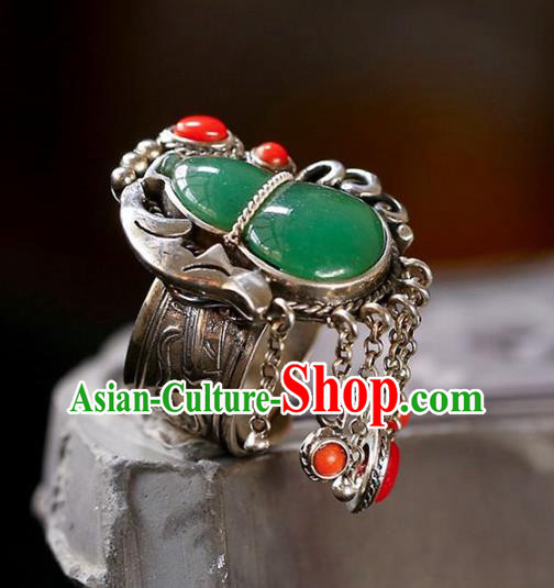 Chinese National Jadeite Gourd Ring Jewelry Traditional Handmade Agate Tassel Circlet Silver Accessories Chinese National Jadeite Gourd Ring Jewelry Traditional Handmade Agate Tassel Circlet Silver Accessories