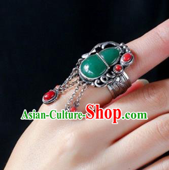 Chinese National Jadeite Gourd Ring Jewelry Traditional Handmade Agate Tassel Circlet Silver Accessories Chinese National Jadeite Gourd Ring Jewelry Traditional Handmade Agate Tassel Circlet Silver Accessories
