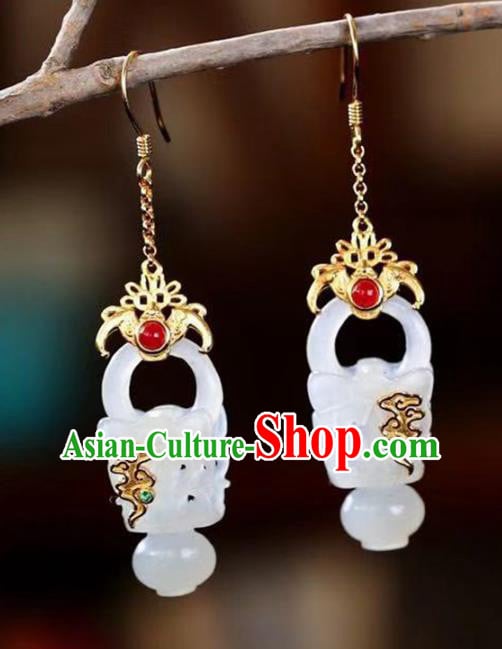 Handmade China Traditional Tourmaline Jewelry Accessories National Jade Basket Earrings Cheongsam Eardrop Handmade China Traditional Tourmaline Jewelry Accessories National Jade Basket Earrings Cheongsam Eardrop