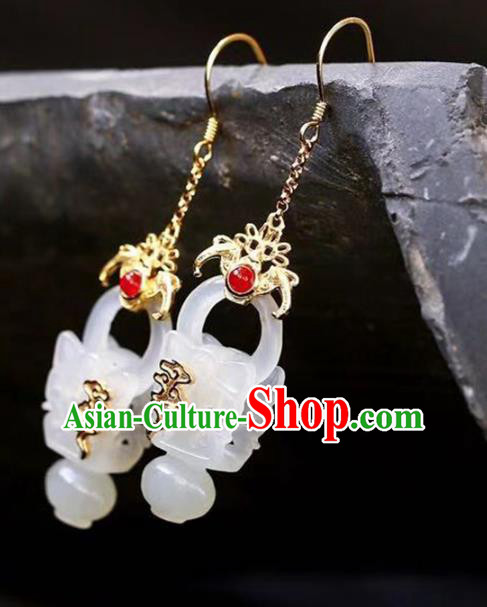 Handmade China Traditional Tourmaline Jewelry Accessories National Jade Basket Earrings Cheongsam Eardrop Handmade China Traditional Tourmaline Jewelry Accessories National Jade Basket Earrings Cheongsam Eardrop