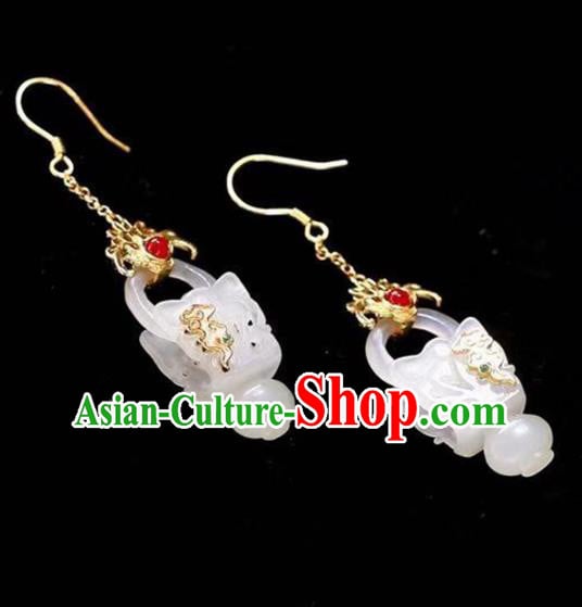 Handmade China Traditional Tourmaline Jewelry Accessories National Jade Basket Earrings Cheongsam Eardrop Handmade China Traditional Tourmaline Jewelry Accessories National Jade Basket Earrings Cheongsam Eardrop