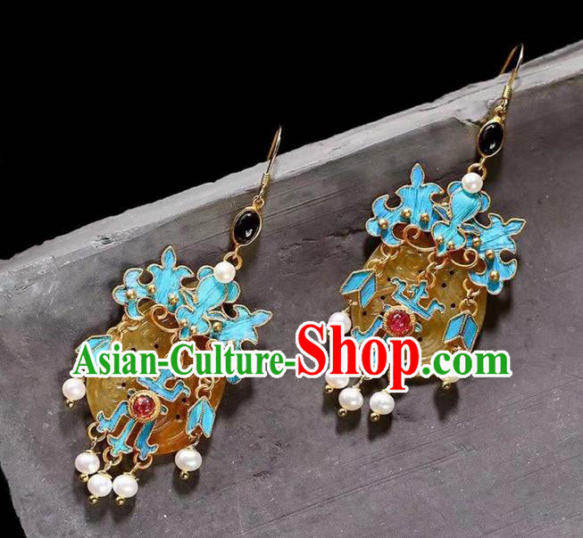 Handmade China Cheongsam Eardrop Traditional Jewelry Accessories National Jade Earrings Handmade China Cheongsam Eardrop Traditional Jewelry Accessories National Jade Earrings