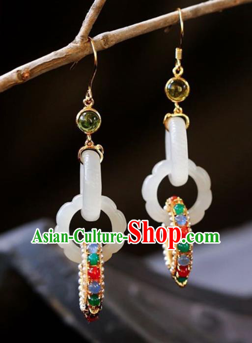 Handmade China National Gems Earrings Cheongsam Jade Eardrop Traditional Jewelry Accessories Handmade China National Gems Earrings Cheongsam Jade Eardrop Traditional Jewelry Accessories