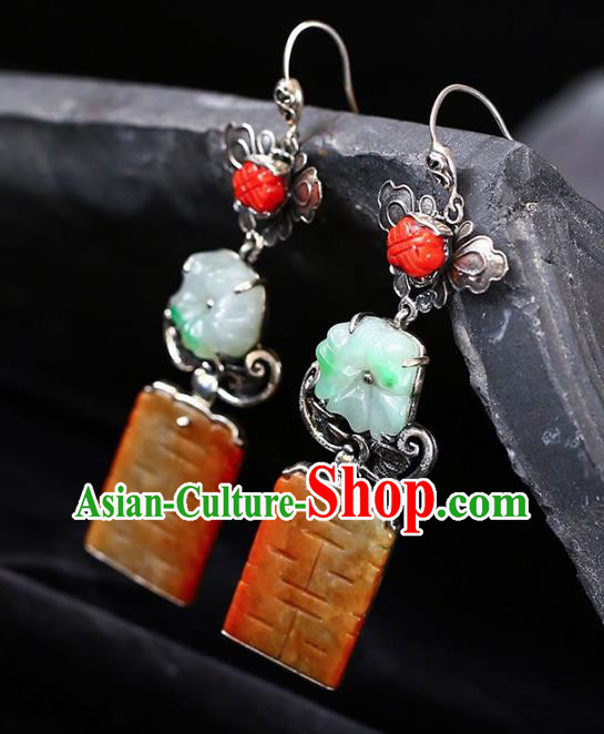 Handmade China Traditional Wedding Jewelry Accessories Cheongsam Jade Eardrop National Silver Earrings Handmade China Traditional Wedding Jewelry Accessories Cheongsam Jade Eardrop National Silver Earrings