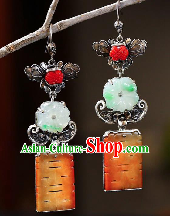 Handmade China Traditional Wedding Jewelry Accessories Cheongsam Jade Eardrop National Silver Earrings Handmade China Traditional Wedding Jewelry Accessories Cheongsam Jade Eardrop National Silver Earrings