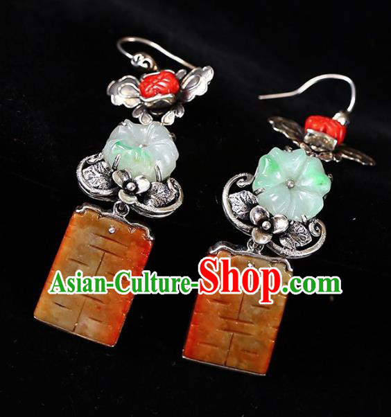 Handmade China Traditional Wedding Jewelry Accessories Cheongsam Jade Eardrop National Silver Earrings Handmade China Traditional Wedding Jewelry Accessories Cheongsam Jade Eardrop National Silver Earrings
