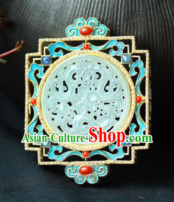 Chinese Classical Jade Carving Necklet Pendant Handmade Cloisonne Accessories National Necklace Chinese Classical Jade Carving Necklet Pendant Handmade Cloisonne Accessories National Necklace