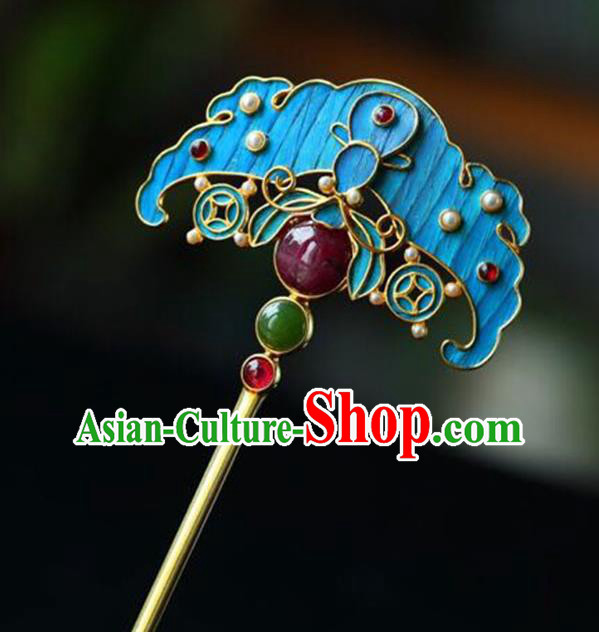 Chinese Handmade Qing Dynasty Court Accessories Traditional Ancient Empress Ruby Hairpin Jewelry Chinese Handmade Qing Dynasty Court Accessories Traditional Ancient Empress Ruby Hairpin Jewelry