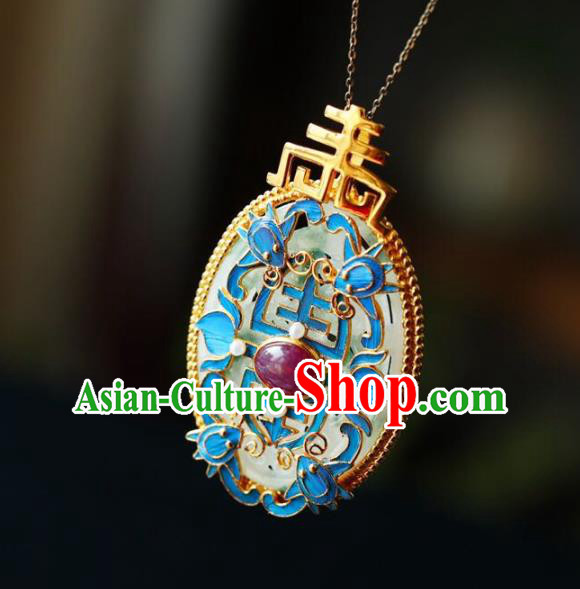 Chinese Classical Jade Necklet Pendant Handmade Accessories National Ruby Necklace Chinese Classical Jade Necklet Pendant Handmade Accessories National Ruby Necklace