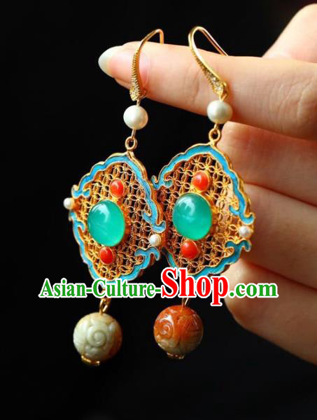 Handmade China Jadeite Eardrop Jewelry Traditional Qing Dynasty Accessories National Cheongsam Earrings Handmade China Jadeite Eardrop Jewelry Traditional Qing Dynasty Accessories National Cheongsam Earrings