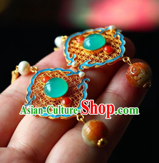 Handmade China Jadeite Eardrop Jewelry Traditional Qing Dynasty Accessories National Cheongsam Earrings Handmade China Jadeite Eardrop Jewelry Traditional Qing Dynasty Accessories National Cheongsam Earrings