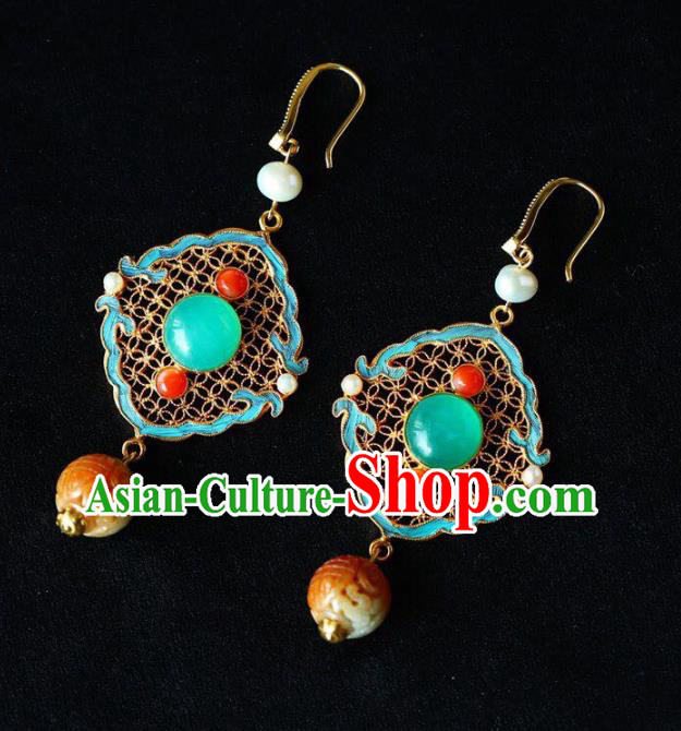 Handmade China Jadeite Eardrop Jewelry Traditional Qing Dynasty Accessories National Cheongsam Earrings Handmade China Jadeite Eardrop Jewelry Traditional Qing Dynasty Accessories National Cheongsam Earrings