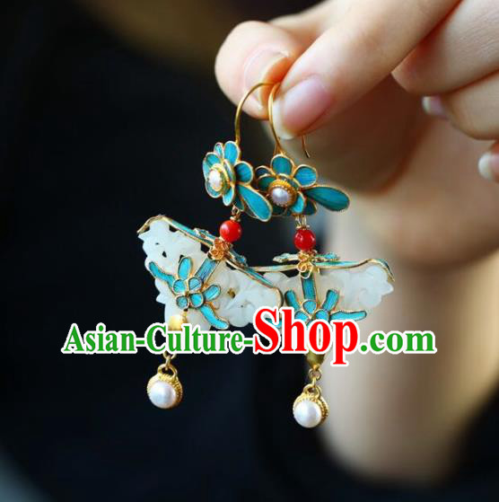 Handmade China Pearls Eardrop Jewelry Traditional Qing Dynasty Accessories National Cheongsam Jade Earrings Handmade China Pearls Eardrop Jewelry Traditional Qing Dynasty Accessories National Cheongsam Jade Earrings