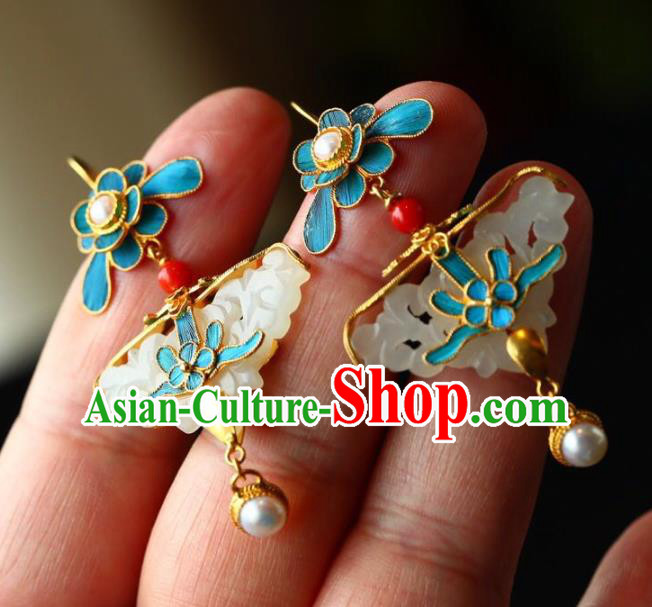 Handmade China Pearls Eardrop Jewelry Traditional Qing Dynasty Accessories National Cheongsam Jade Earrings Handmade China Pearls Eardrop Jewelry Traditional Qing Dynasty Accessories National Cheongsam Jade Earrings