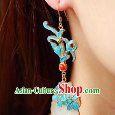 Handmade China White Jade Eardrop Jewelry Traditional Accessories National Cheongsam Orchid Earrings