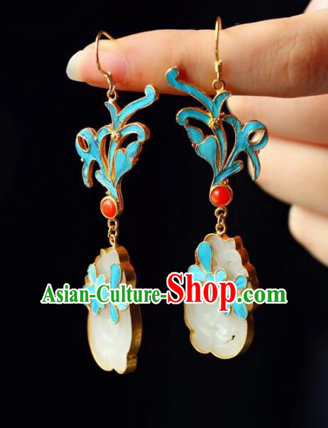 Handmade China White Jade Eardrop Jewelry Traditional Accessories National Cheongsam Orchid Earrings Handmade China White Jade Eardrop Jewelry Traditional Accessories National Cheongsam Orchid Earrings