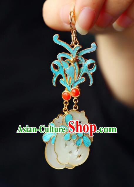 Handmade China White Jade Eardrop Jewelry Traditional Accessories National Cheongsam Orchid Earrings Handmade China White Jade Eardrop Jewelry Traditional Accessories National Cheongsam Orchid Earrings