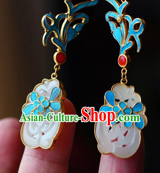 Handmade China White Jade Eardrop Jewelry Traditional Accessories National Cheongsam Orchid Earrings Handmade China White Jade Eardrop Jewelry Traditional Accessories National Cheongsam Orchid Earrings