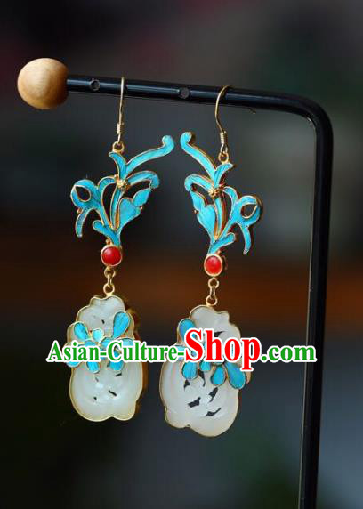 Handmade China White Jade Eardrop Jewelry Traditional Accessories National Cheongsam Orchid Earrings Handmade China White Jade Eardrop Jewelry Traditional Accessories National Cheongsam Orchid Earrings