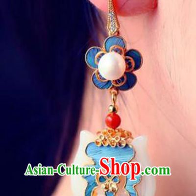 Handmade China Eardrop Jewelry Traditional Pearls Accessories National Cheongsam White Jade Earrings