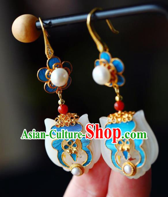 Handmade China Eardrop Jewelry Traditional Pearls Accessories National Cheongsam White Jade Earrings Handmade China Eardrop Jewelry Traditional Pearls Accessories National Cheongsam White Jade Earrings