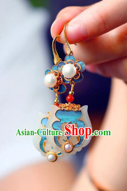 Handmade China Eardrop Jewelry Traditional Pearls Accessories National Cheongsam White Jade Earrings Handmade China Eardrop Jewelry Traditional Pearls Accessories National Cheongsam White Jade Earrings