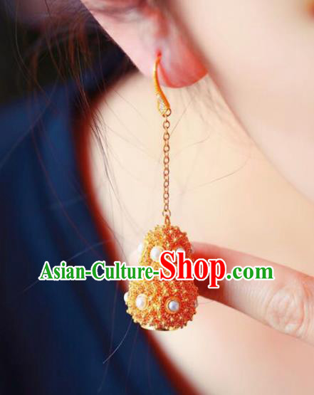 Handmade China Pearls Eardrop Jewelry Traditional Accessories National Cheongsam Golden Gourd Earrings Handmade China Pearls Eardrop Jewelry Traditional Accessories National Cheongsam Golden Gourd Earrings