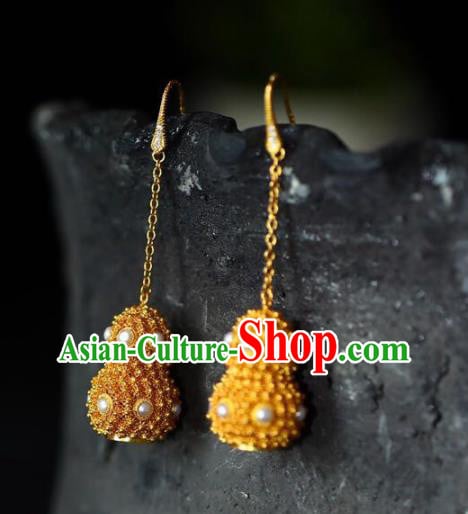 Handmade China Pearls Eardrop Jewelry Traditional Accessories National Cheongsam Golden Gourd Earrings Handmade China Pearls Eardrop Jewelry Traditional Accessories National Cheongsam Golden Gourd Earrings