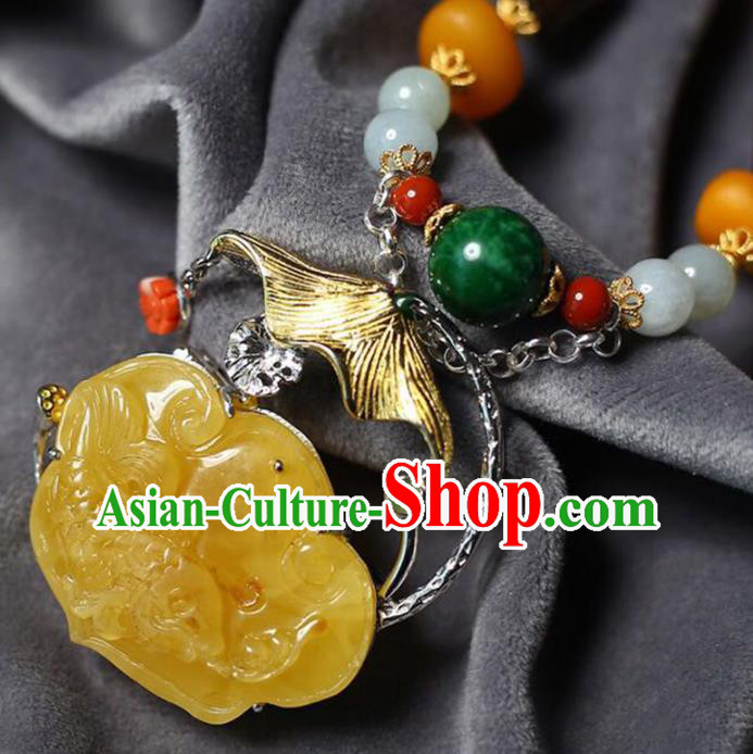 Chinese Classical Beeswax Carving Necklet Pendant Handmade Accessories National Jade Beads Necklace Chinese Classical Beeswax Carving Necklet Pendant Handmade Accessories National Jade Beads Necklace