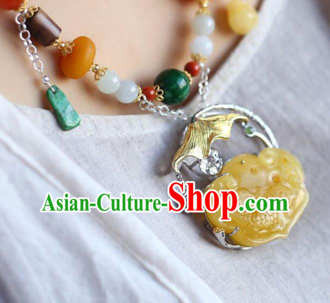 Chinese Classical Beeswax Carving Necklet Pendant Handmade Accessories National Jade Beads Necklace Chinese Classical Beeswax Carving Necklet Pendant Handmade Accessories National Jade Beads Necklace
