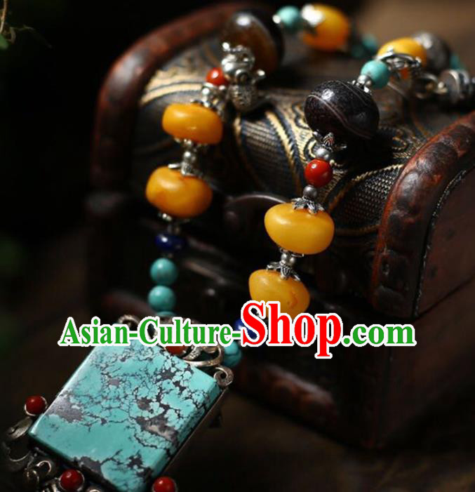 Chinese Classical Silver Beeswax Necklet Pendant Handmade Accessories National Kallaite Necklace Chinese Classical Silver Beeswax Necklet Pendant Handmade Accessories National Kallaite Necklace