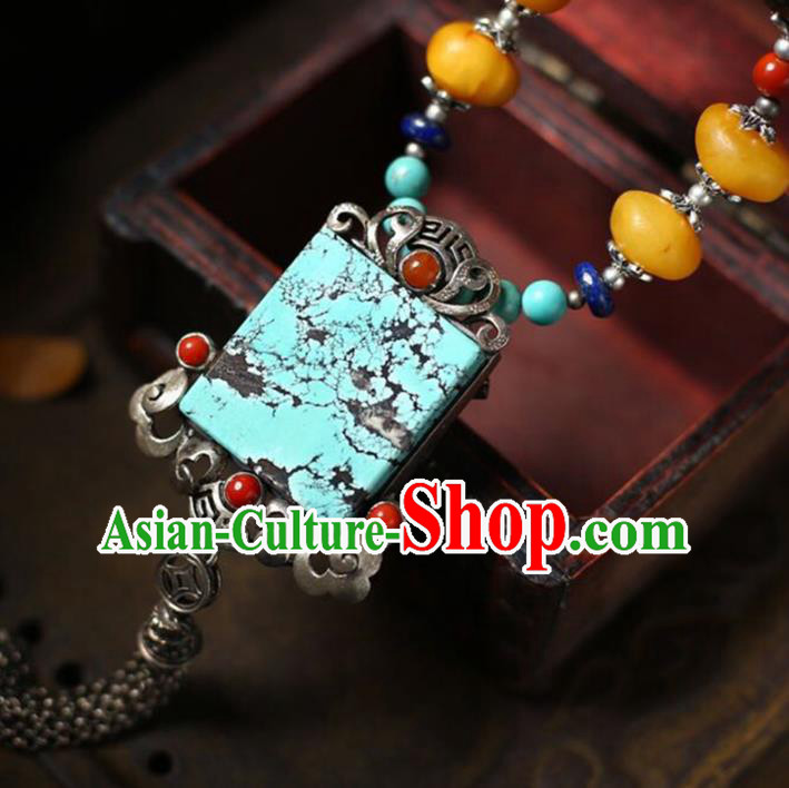 Chinese Classical Silver Beeswax Necklet Pendant Handmade Accessories National Kallaite Necklace Chinese Classical Silver Beeswax Necklet Pendant Handmade Accessories National Kallaite Necklace