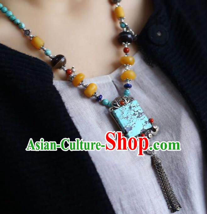 Chinese Classical Silver Beeswax Necklet Pendant Handmade Accessories National Kallaite Necklace Chinese Classical Silver Beeswax Necklet Pendant Handmade Accessories National Kallaite Necklace