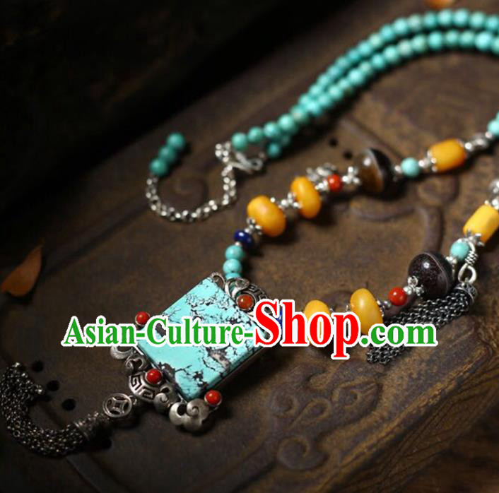 Chinese Classical Silver Beeswax Necklet Pendant Handmade Accessories National Kallaite Necklace Chinese Classical Silver Beeswax Necklet Pendant Handmade Accessories National Kallaite Necklace