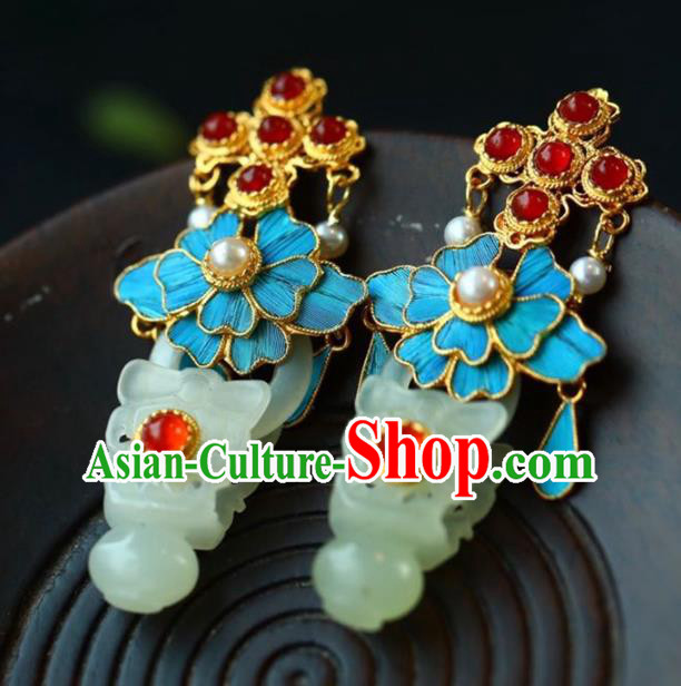Handmade China Cheongsam Jade Basket Eardrop Traditional Jewelry Accessories National Garnet Earrings