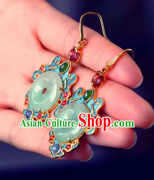 Handmade China Jade Blueing Eardrop Jewelry Traditional Accessories National Cheongsam Gems Earrings Handmade China Jade Blueing Eardrop Jewelry Traditional Accessories National Cheongsam Gems Earrings