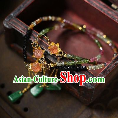 China National Tourmaline Lotus Bangle Traditional Jewelry Accessories Handmade Jadeite Tassel Bracelet