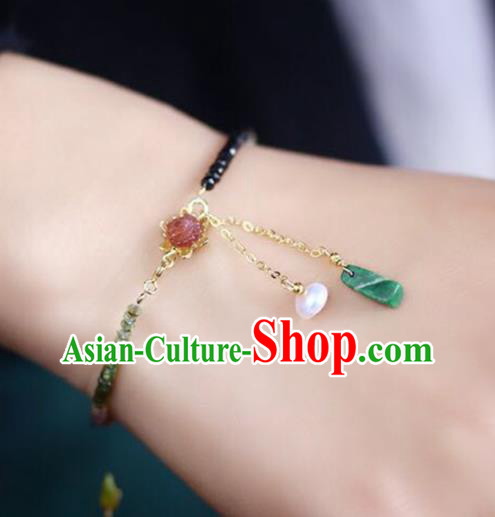 China National Tourmaline Lotus Bangle Traditional Jewelry Accessories Handmade Jadeite Tassel Bracelet China National Tourmaline Lotus Bangle Traditional Jewelry Accessories Handmade Jadeite Tassel Bracelet