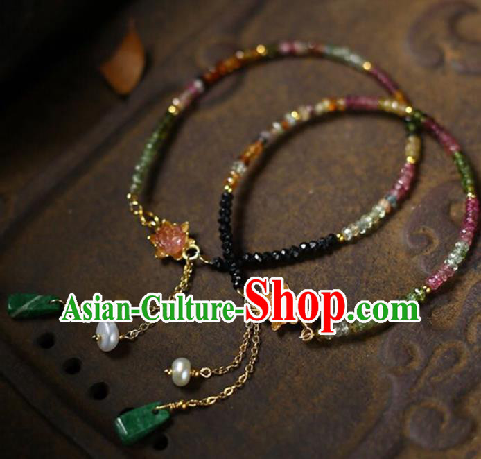 China National Tourmaline Lotus Bangle Traditional Jewelry Accessories Handmade Jadeite Tassel Bracelet China National Tourmaline Lotus Bangle Traditional Jewelry Accessories Handmade Jadeite Tassel Bracelet