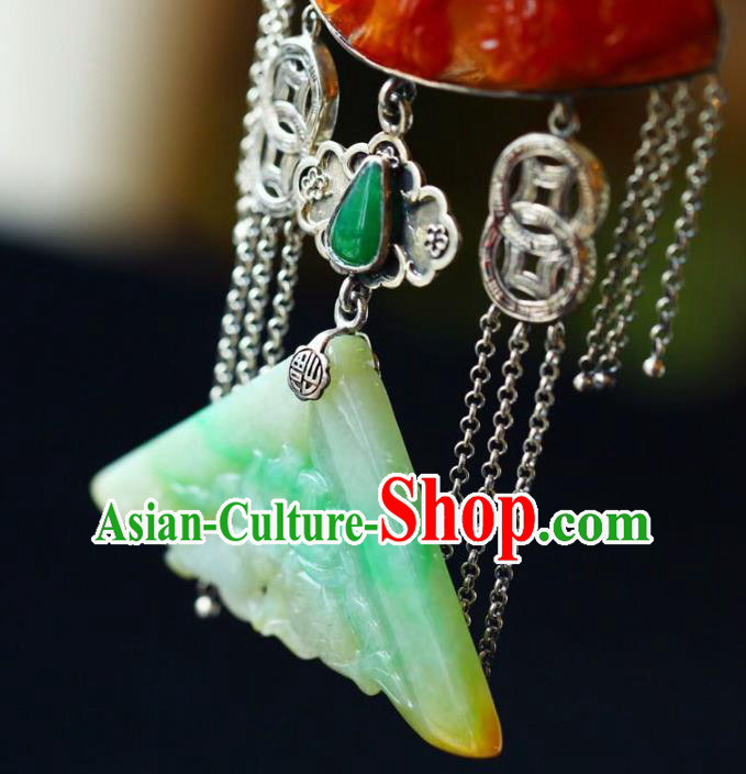 Chinese Classical Red Jade Carving Necklet Pendant Handmade Accessories National Silver Necklace Chinese Classical Red Jade Carving Necklet Pendant Handmade Accessories National Silver Necklace