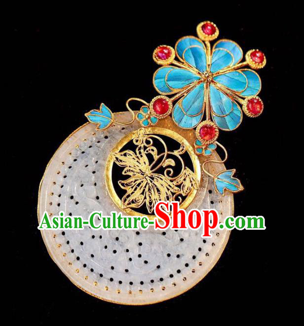 Chinese Classical Tourmaline Necklet Pendant Handmade Jade Accessories National Golden Lotus Necklace Chinese Classical Tourmaline Necklet Pendant Handmade Jade Accessories National Golden Lotus Necklace