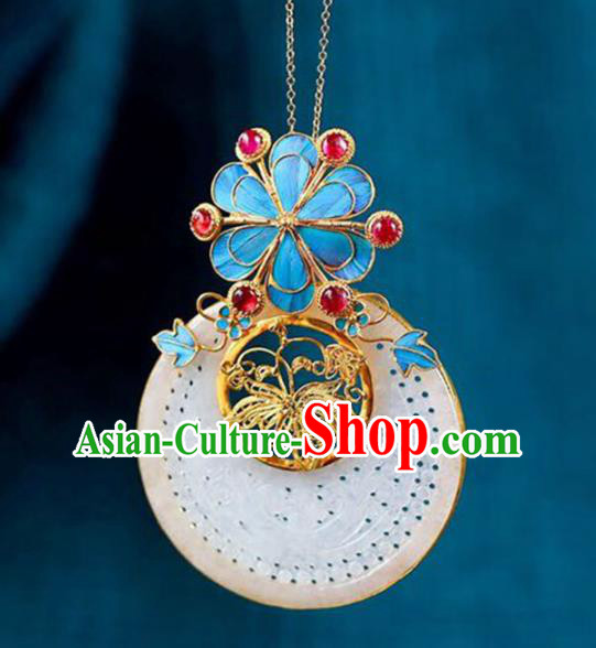 Chinese Classical Tourmaline Necklet Pendant Handmade Jade Accessories National Golden Lotus Necklace Chinese Classical Tourmaline Necklet Pendant Handmade Jade Accessories National Golden Lotus Necklace