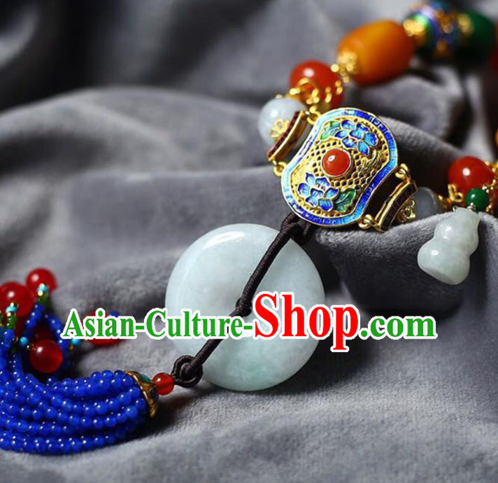 Chinese Classical Agate Necklet Pendant Handmade Jade Accessories National Blue Beads Tassel Necklace Chinese Classical Agate Necklet Pendant Handmade Jade Accessories National Blue Beads Tassel Necklace